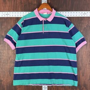 Creekwood Rugby Stripes Polo Shirt Vintage 90s Y2K Green Pink Retro‎ Men's 2X